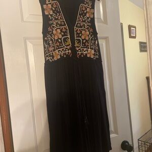 Lucky Brand Black Maxi Dress with Colorful Embroidery
